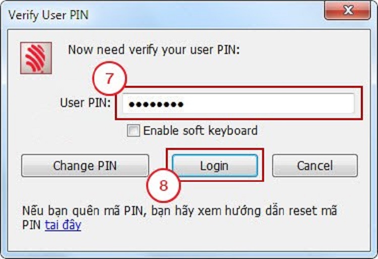 Nhập mã PIN của chữ ký số vào phần "User PIN" rồi ấn "Login"