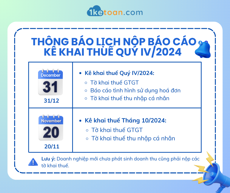 Lịch nộp báo cáo, kê khai thuế theo Quý và Tháng